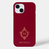 Monogram Bourgogne Faux Gold Crest Initiaal en naa Case-Mate iPhone Case (Achterkant)