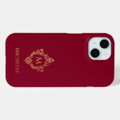 Monogram Bourgogne Faux Gold Crest Initiaal en naa Case-Mate iPhone Case (Achterkant (horizontaal))