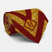 Monogram Bourgogne & Gold Glitter Design Mannen Stropdas (Opgerold)