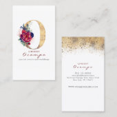 Monogram Bourgogne Goud en Marine Blauwe Bloemen Visitekaartje (Voorkant / Achterkant)
