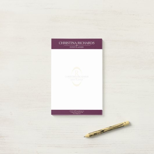 Monogram Bourgogne Modern Elegant Business Post-it® Notes (Op bureau)