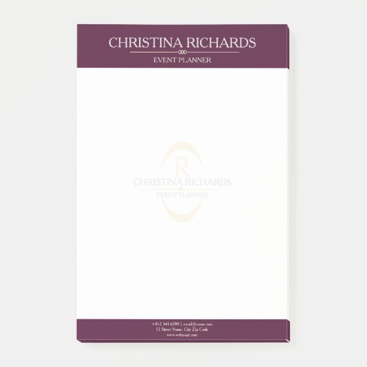 Monogram Bourgogne Modern Elegant Business Post-it® Notes (Voorkant)