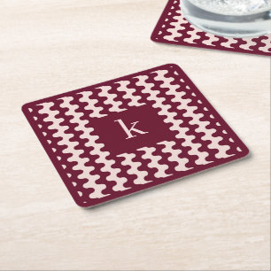 Monogram Bourgondië Roze Krachtig Golfpatroon Kartonnen Onderzetters