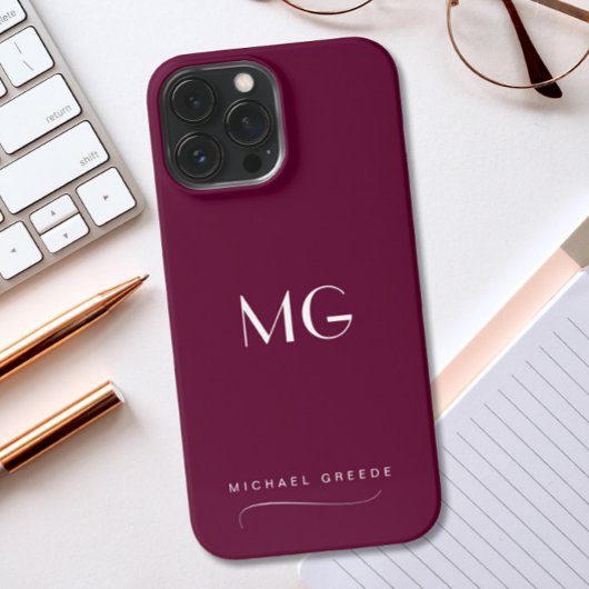 Monogram Bourgondische minimalist met naam iPhone Hoesje