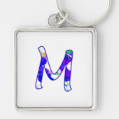 Monogram boven witte vierkante sleutelhanger (Voorkant)