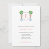  monogram boveniary Girl Baby shower Party Kaart (Voorkant)