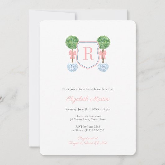  monogram boveniary Girl Baby shower Party Kaart (Voorkant)