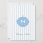 Monogram Boy Baby shower Uitnodiging - Blauw & Wit (Voorkant)