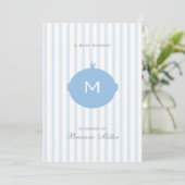 Monogram Boy Baby shower Uitnodiging - Blauw & Wit (Staand voorkant)