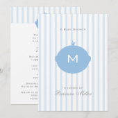 Monogram Boy Baby shower Uitnodiging - Blauw & Wit (Voorkant / Achterkant)