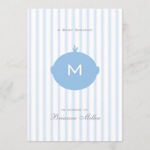 Monogram Boy Baby shower Uitnodiging - Blauw & Wit