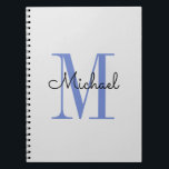 Monogram Boy Name Initiaal Blue Black Notitieboek<br><div class="desc">Monogrammed jongen is terug naar school notitieboek zwarte scripthandtekening en blauw initiaal.</div>