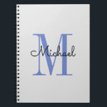 Monogram Boy Name Initiaal Blue Black Notitieboek<br><div class="desc">Monogrammed jongen is terug naar school notitieboek zwarte scripthandtekening en blauw initiaal.</div>