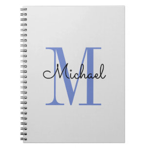 Monogram Boy Name Initiaal Blue Black Notitieboek