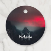 Monogram brandende wolken, mist en bergen bedankjes labels (Voorkant)