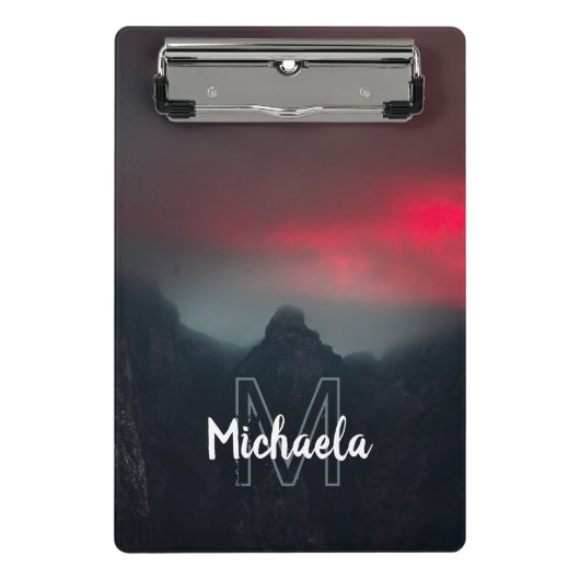 Monogram brandende wolken, mist en bergen mini klembord (Voorkant)