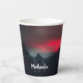 Monogram brandende wolken, mist en bergen papieren bekers (Voorkant)