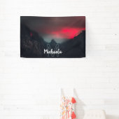 Monogram brandende wolken, mist en bergen spandoek (Insitu)