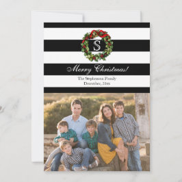 Monogram Brede Streep Kerstmisfoto Feestdagenkaart
