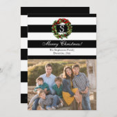 Monogram Brede Streep Kerstmisfoto Feestdagenkaart (Voorkant / Achterkant)