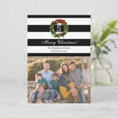 Monogram Brede Streep Kerstmisfoto Feestdagenkaart (Staand voorkant)