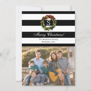 Monogram Brede Streep Kerstmisfoto Feestdagenkaart
