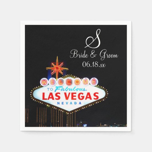 Monogram Bride Groom Wedding Las Vegas Sign Night Servet (Voorkant)