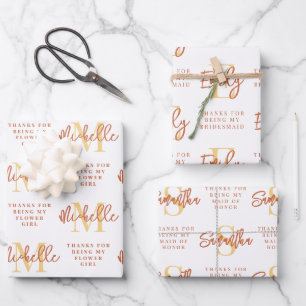 Monogram Bridesmaid Bloemenmeisje Maid Honor Bedan Inpakpapier Vel
