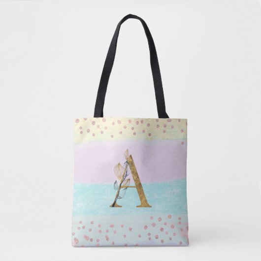 *~ Monogram BRIEF A - Gold Glitter Pastel Colors Tote Bag (Voorkant)