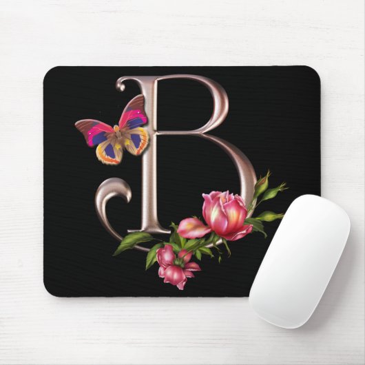 MONOGRAM BRIEF B MET ROZEN EN BUTTERFLES MUISMAT (Met muis)