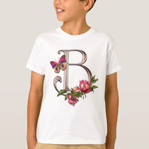 MONOGRAM BRIEF B MET ROZEN EN BUTTERFLES T-SHIRT