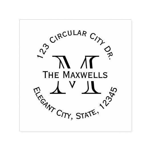 Monogram brief cirkel adres stempel (Design)