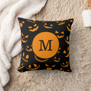 Monogram brief Spooky Jack op Lantaarn gezichten Kussen