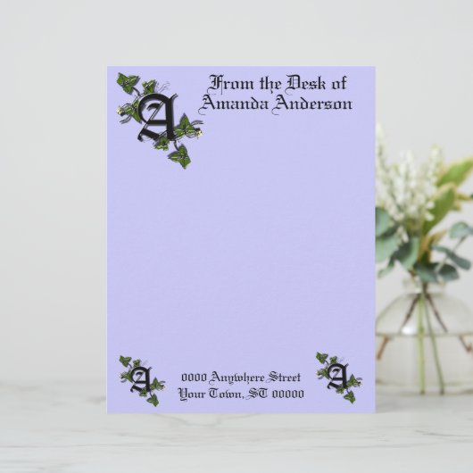 Monogram briefhoofd met letter A, personaliseer (Staand voorkant)