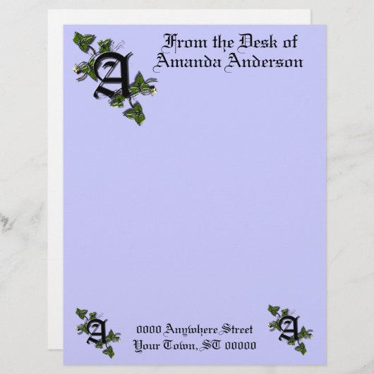 Monogram briefhoofd met letter A, personaliseer (Voorkant / Achterkant)