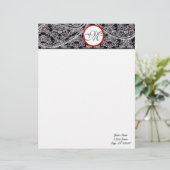 Monogram briefhoofd zwart en grijs Paisley Sjabloon (Staand voorkant)