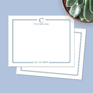 Monogram briefpapier met marineblauwe rand jubileu notitiekaartje