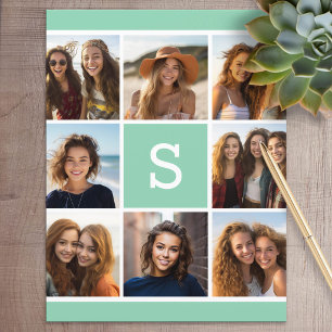 Monogram briefpapier met mintgroene en witte foto