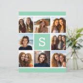 Monogram briefpapier met mintgroene en witte foto (Staand voorkant)