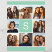 Monogram briefpapier met mintgroene en witte foto (Voorkant)