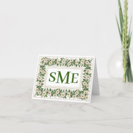 Monogram briefpapier met witte bloem bedankkaart
