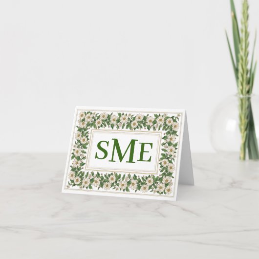 Monogram briefpapier met witte bloem bedankkaart (Voorkant)