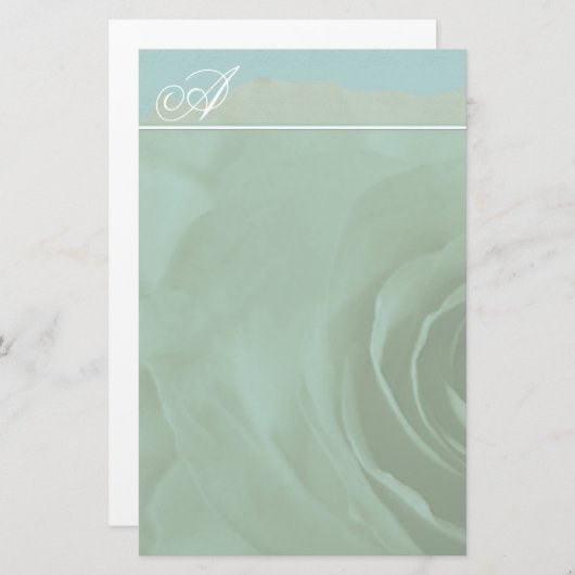 Monogram briefpapier vervaagd Roos op Aqua Blue (Voorkant / Achterkant)