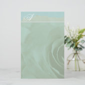 Monogram briefpapier vervaagd Roos op Aqua Blue (Staand voorkant)