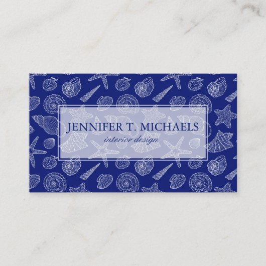 Monogram Bright Blauw Shell Patroon Visitekaartje (Voorkant)