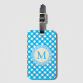 Monogram Bright Blue Gingham Pattern Bagagelabel (Voorkant (verticaal))