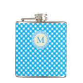 Monogram Bright Blue Gingham Pattern Heupfles (Voorkant)