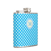Monogram Bright Blue Gingham Pattern Heupfles (Rechts)