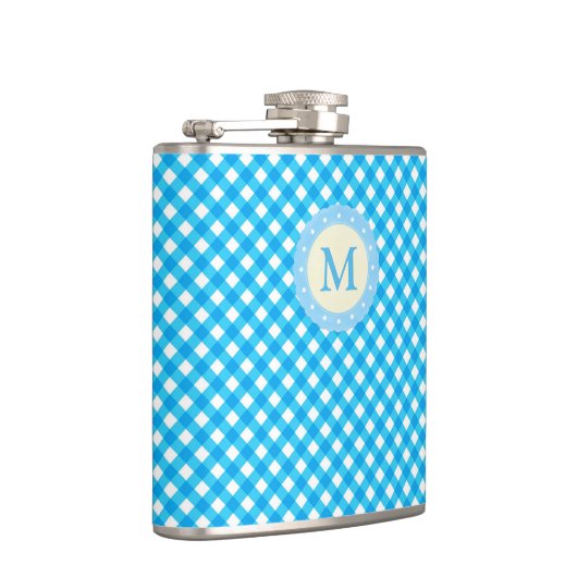 Monogram Bright Blue Gingham Pattern Heupfles (Rechts)