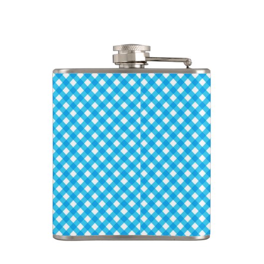 Monogram Bright Blue Gingham Pattern Heupfles (Achterkant)